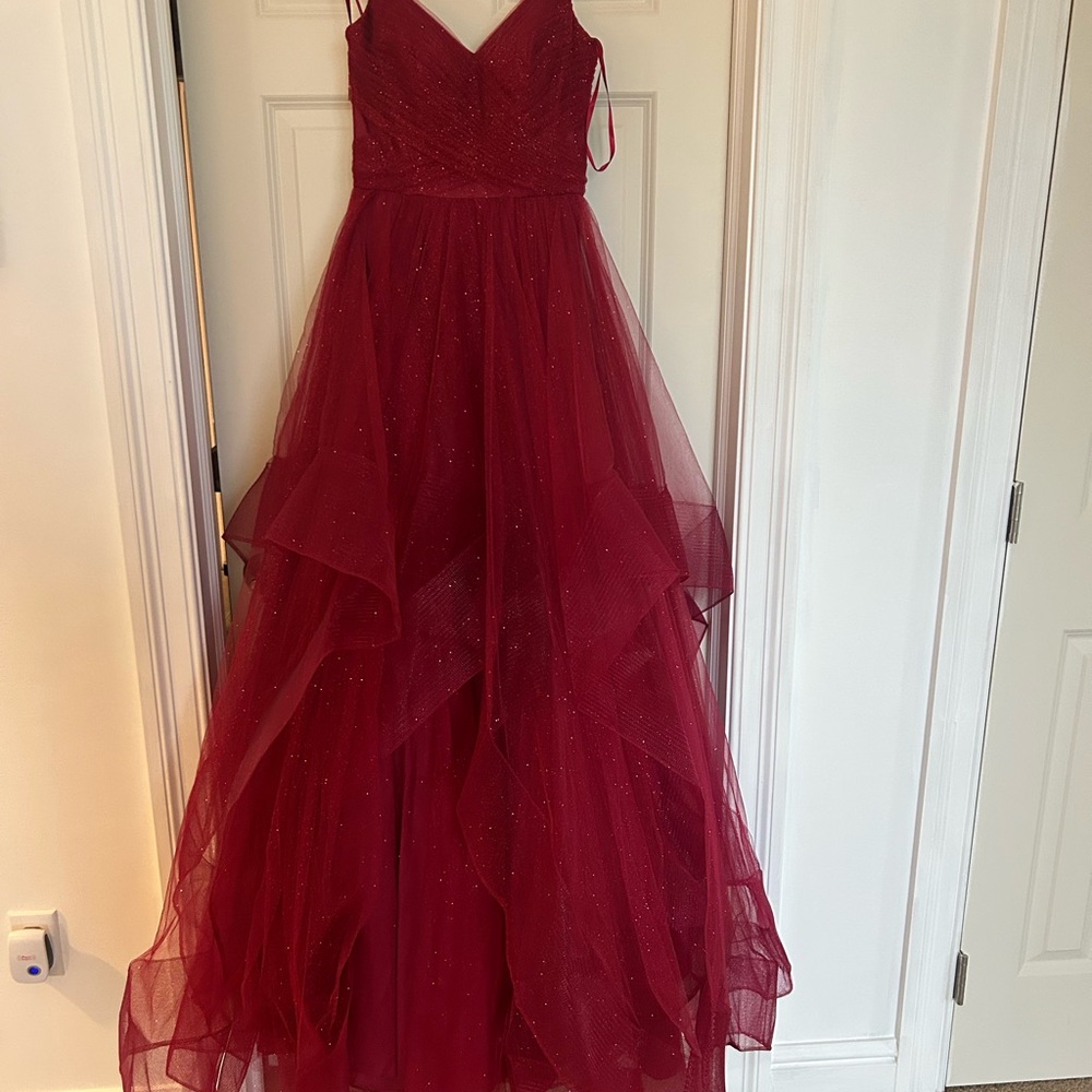 Terani Couture Red Sleeveless V-Neck Gown